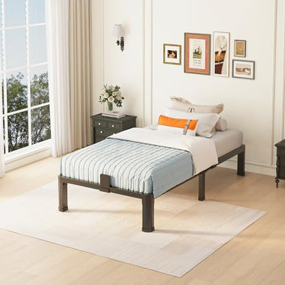 10 inch Twin Bed Frame with Round Corner Legs Mattress Slide Stopper,Low Profile Heavy Duty Metal Platform,No Box Spring Needed,Steel Slat Support,Easy Assembly,Noise Free - size: Twin, style: 10 inch