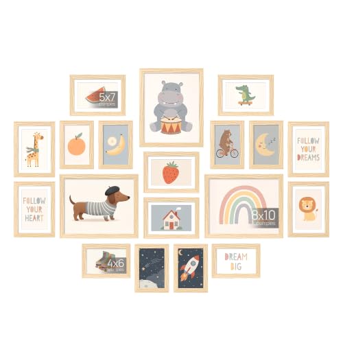 upsimples Picture Frames set of 19, Including 8x10, 5x7, 4x6 Natural Frame | Multi Picture Frames Collage Wall Decor, Gallery Wall Frame Set, Gift For Christmas, Mothers' day, Wedding, Dorm, Living Room - color: Natural