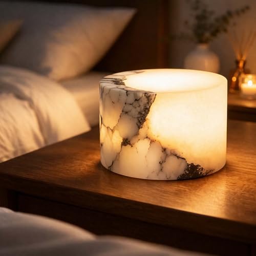 Natural Marble Touch Light Onyx Marble Luxury Table Lamp,Caring Dimmable LED Bedside Lamp with Unique Peach Jade Texture,Type-C Rechargeable Small Ambient Tap Light, Cordless Table Lamp (Style A) - color: Style A
