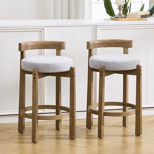 HEAH-YO Mid Century Modern Bar Stools Set of 2, 26.5" Counter Stools with Back, Farmhouse Linen Upholstered Barstools with Solid Wood Legs Bar Chairs for Kitchen Island Dining Room, Light Grey - color: 26.5" Light Grey Linen, size: Counter Height - Set of