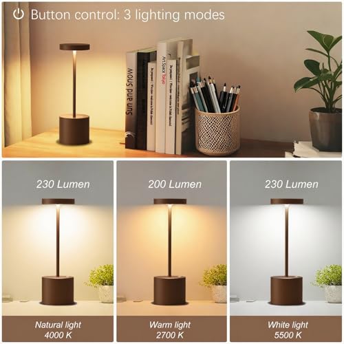Rechargeable Cordless Table Lamp, Battery Operated LED Lamps | 3-Color Stepless Dimmable, Portable IP54 Waterproof Outdoor Lamps for Patio Dining Bar Home Office (2-Pack Mocha) - color: 2-Pack Mocha