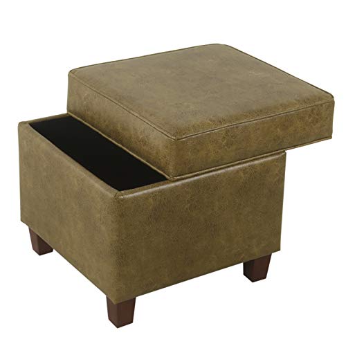 HomePop 18" Square Storage Ottoman - Distressed Brown Faux Leather - color: Brown