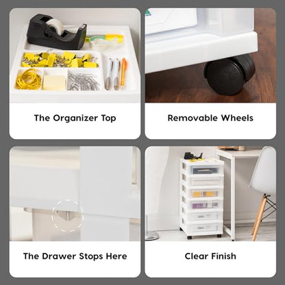 IRIS USA 6-Drawer Rolling Storage Cart, White/Clear | Keep classroom supplies, teacher essentials, craft materials, and learning tools organized with easy-access drawers. - size: 6 Drawer