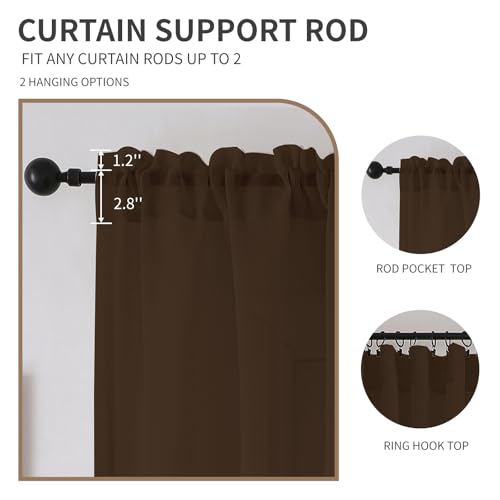 CUCRAF Sheer Curtains Panels for Living Room Bedroom Semi Window Treatment Drapes Voile Rod Pocket Curtain,Set of 2 (54 x 45 inches Long,Brown) - color: Brown, size: 54"W x 45"L (Pack of 2)