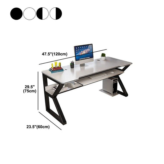 LAKIQ Small Space Manufactured Wood Computer Desktop Table with Storage Shelf K-Shaped Gaming Desk Rectangular Home Office Working Writing Table - Table Only(White-Black,47.2" L x 23.6" W x 29.5" H) - color: White-black, size: 47.2"L x 23.6"W x 29.5"H