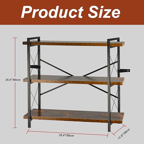 Bookshelf, Rustic Open Book Shelf, Wood and Metal Horizontal Bookshelves (3-Tier) - color: 3-tier