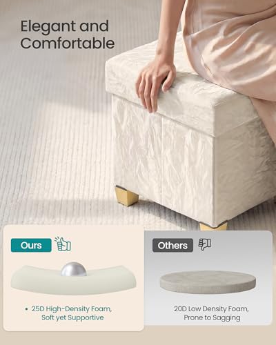 SONGMICS Storage Ottoman, Textured PU Leather Footstool with Legs, Footrest with Cushion, for Living Room and Bedroom, 15 x 15 x 15.7 Inches, White, Minota Collection ULSF523WD01 - color: White