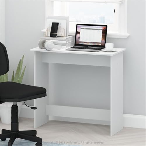 Pemberly Row White Study Table, 31.3 x 15.4 x 29.8 in, Engineered Wood, Compact Minimalist Design, Rounded Edges, Spacious Legroom, Ideal for Dorm Rooms, Small Bedrooms, Living Room or Workspaces