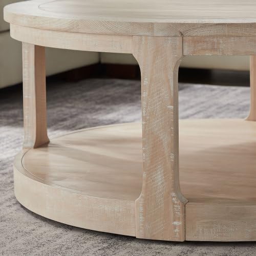 40" Round Wood Coffee Table, 2 Tier Modern Center Table with Roller Wheels,Solid Wood+MDF, Easy Assembly, Accent Table for Living Room, Apartment, Small Space.(Oak) - color: Oak