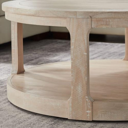 40" Round Wood Coffee Table, 2 Tier Modern Center Table with Roller Wheels,Solid Wood+MDF, Easy Assembly, Accent Table for Living Room, Apartment, Small Space.(Oak) - color: Oak