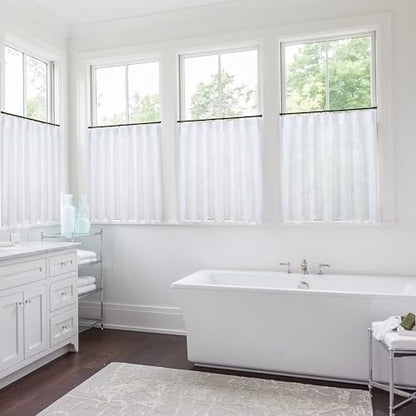 Lino Rosa Pinch Pleated Bathroom Window Curtain, Short White Sheer Privacy Curtain that Light in, 24 x 30 Inch Length - color: White, size: 24"W x 30"L (Pack of 1)