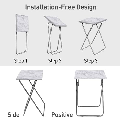 TV Tray Table, Folding Dinner Tray With No Assembly Required, Sturdy Foldable Snack Eating Table for Living Room, 2PCS (White Marble) - color: White Marble, size: 2pcs