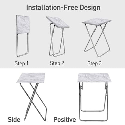 TV Tray Table, Folding Dinner Tray With No Assembly Required, Sturdy Foldable Snack Eating Table for Living Room, 2PCS (White Marble) - color: White Marble, size: 2pcs