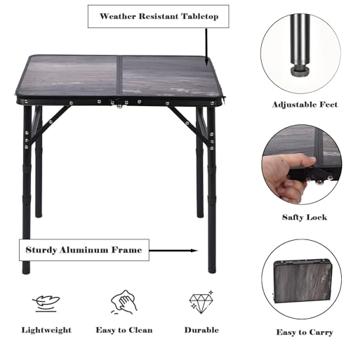 Small Folding Camping Table, 2ft Portable Picnic Table Aluminum 24" x 16", 3 Adjustable Heights Portable Lightweight Table Dining for RV, Picnic, Beach (Black Lava) - color: Black Lava