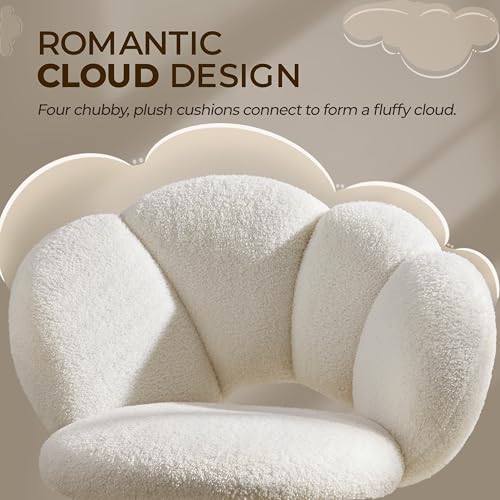 Yaheetech White Petal Boucle Makeup Vanity Desk Chair with Wheels, Swivel | Soft foam-padded boucle fabric fits vanity, bedroom, office or sewing desks; adjustable height, swivel wheels, fast assembly. - color: White