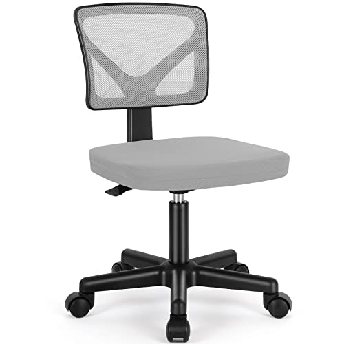 Sweetcrispy Small Armless Desk Chair, Mesh Rolling Office Chairs | Adjustable Ergonomic Lumbar Support, Low-Back, Swivel Wheels, Home Work, Bedroom, Study, Student, Adults, Grey - color: Grey
