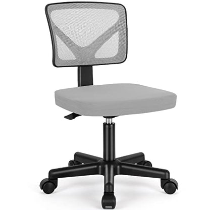 Sweetcrispy Small Armless Desk Chair, Mesh Rolling Office Chairs | Adjustable Ergonomic Lumbar Support, Low-Back, Swivel Wheels, Home Work, Bedroom, Study, Student, Adults, Grey - color: Grey