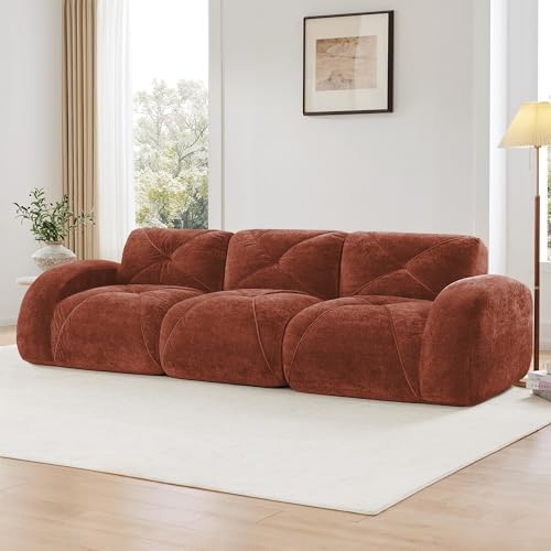 111" Velvet Modular Sofa Cama para Cuarto, Small Couches for Living Room with High Density Sponge, Cloud Loveseat with Tufted Design for Home Theater Study Space, Red+Brown - color: Red+brown