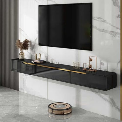 Solid Wood Floating TV Stand Wall Mounted, Black, 78.7" Wall Mounted Entertainment Center Console, Hanging tv Media Shelf for Living Room, Bedroom (DSGBLACK-A, 78.7IN) - color: Dsgblack-a, size: 78.7IN