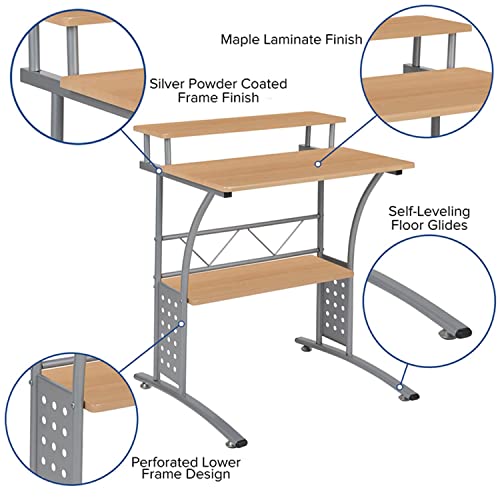 Flash Furniture Clifton Maple Computer Desk with Top and Lower Storage Shelves 28 Inch - color: Maple, size: 28 Inch