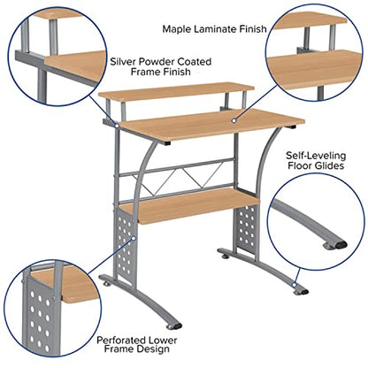 Flash Furniture Clifton Maple Computer Desk with Top and Lower Storage Shelves 28 Inch - color: Maple, size: 28 Inch