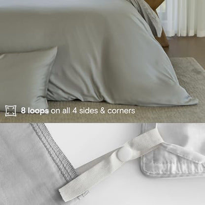 DOZ Duvet Cover Set, 100% Viscose derived from Bamboo, Organically Grown, Buttery Soft, Cooling Duvet Covers, High GSM, 1 Duvet Cover and 1 Pillowcase, 70"x90" (Dove, Twin/Twin XL) - color: Dove, size: Twin/Twin XL