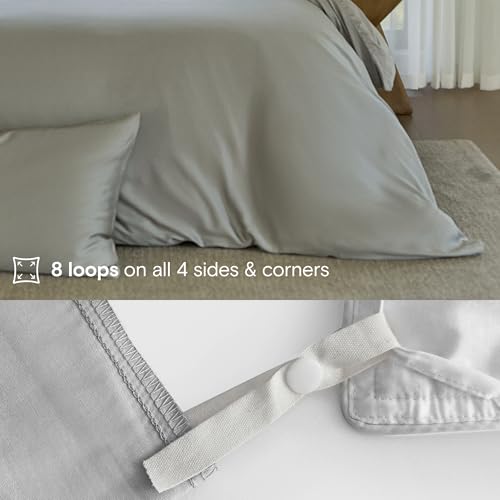 DOZ Duvet Cover Set, 100% Viscose derived from Bamboo, Organically Grown, Buttery Soft, Cooling Duvet Covers, High GSM, 1 Duvet Cover and 2 Pillowcases, 90"x90" (Dove, Full/Queen) - color: Dove, size: Full/Queen