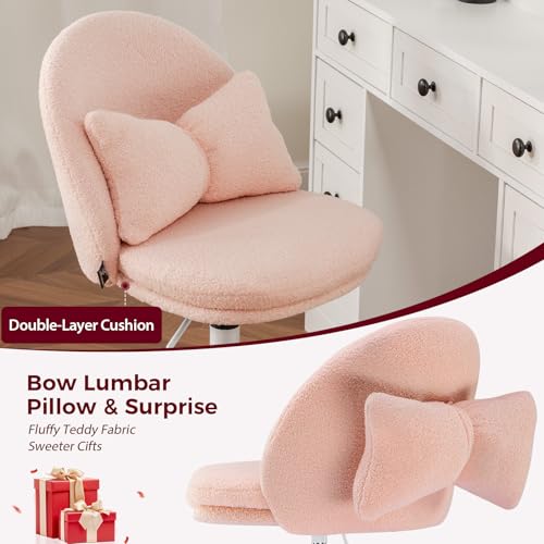 GTPLAYER Velvet Tall Office Chair with Wheels Vanity Chairs with Back, Versatile Height Use: Office to Bar Stools Small Ergonomic Comfy Armlees Computer Desk Chair with Bow Lumbar Pillow for Gift - color: Tv-pink