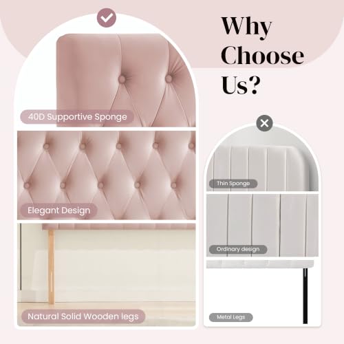 Tufted Upholstered King Size Bed Headboard in Modern Button Design, Adjustable Solid Wood Head Board, Premium Velvet Fabric Padded Headboards in Bedroom (Pink) - color: Pink, size: King