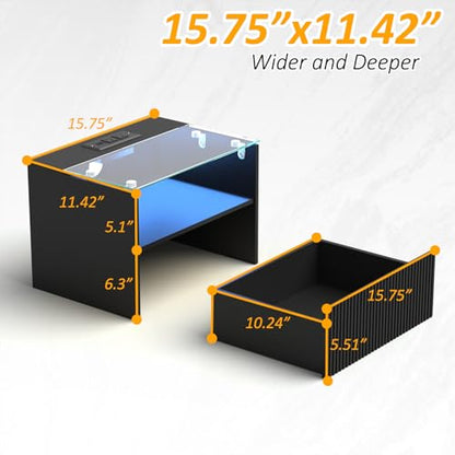 Arbuxzuy Floating Nightstand Set of 2 with Charging Station and Drawer | Black Modern Wall Mounted Bedside Table set owith Open Shelf, Floating Nightstand Made of Minimalist Wood & Glass for Bedrom