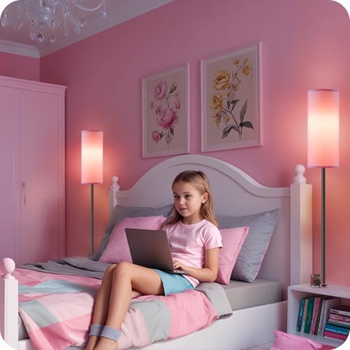 2 Pack Dimmable Pink Floor Lamps for Living Room with 2 Remotes and Foot Switch, Corner Floor Lamp, 64.4'' Standing Tall Lamp, 10W 900LM Bulb Included, 3000K-6500K, Linen Shade, FCC Listed P06LDP205W1 - color: 2 PACK Pink