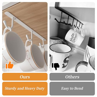 ECROCY Coffee Mug Holder Screw Mounting, 3 Pack Coffee Cup Holder with 9 Hooks, Sturdy Mug Hooks Under Cabinet with Wide Hook Spacing - color: White