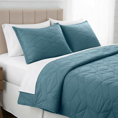 Clara Clark Quilts Twin Size - All Season Bedspread Coverlet Set, Pinsonic Weave Lightweight Bedding Set - 5 Piece Twin Quilt Set with Pillow Shams, Stone Blue - Twin Ellipse - color: 26 – Stone Blue – Ellipse, size: Twin