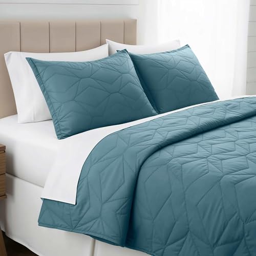 Clara Clark Quilts Twin Size - All Season Bedspread Coverlet Set, Pinsonic Weave Lightweight Bedding Set - 5 Piece Twin Quilt Set with Pillow Shams, Stone Blue - Twin Ellipse - color: 26 – Stone Blue – Ellipse, size: Twin