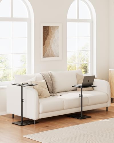 Masupu Sofa Arm Tray Table - 360° Swivel Height Adjustable End Table, Small Snack Side Table for Couch, C Shaped Table for Bed, Chair or TV Tray Table(Marble Black) - color: Marble Black