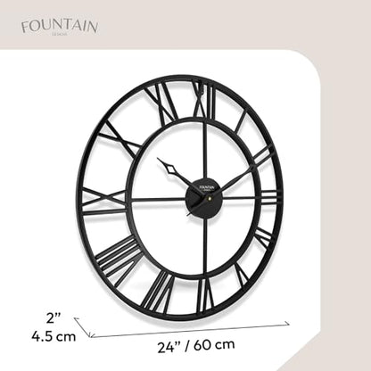 24 Inch Wall Clocks for Living Room Decor,Roman Numeral | Silent Non Ticking,Battery Operated,Durable Black Metal Wall Clock for Dinning Room, Entryway & Home Office - size: 24 Inch
