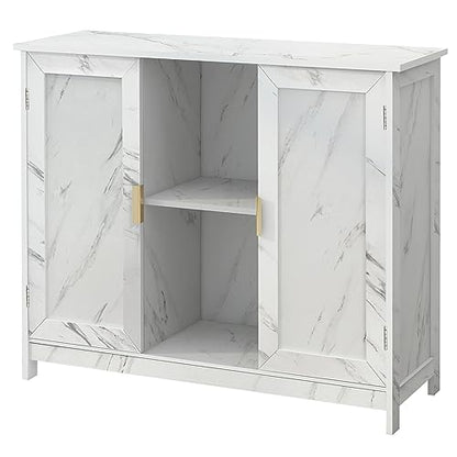 TaoHFE Marble Top Narrow Sideboard Cabinet,White Marble Side Buffet Cabinet | Modern Side Buffet Cabinet With Storage,Kitchen Island narrow sideboard for kitchen for living room - color: Marble White