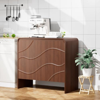 Godchoices 31.5'' Small Sideboard Buffet Cabinet with Storage,Modern Farmhouse Accent Credenza with Wavy Doors & Adjustable Shelf, Console Cabinet for Kitchen,Living Room,Dining Room,Entryway,Hallway - color: Walnut