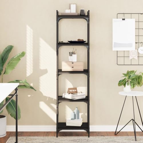 5-Tier Black Engineered Wood and Metal Bookcase, Tall Bookshelf for Living Room, Home, Office - color: Black/60.6", size: 15.7"