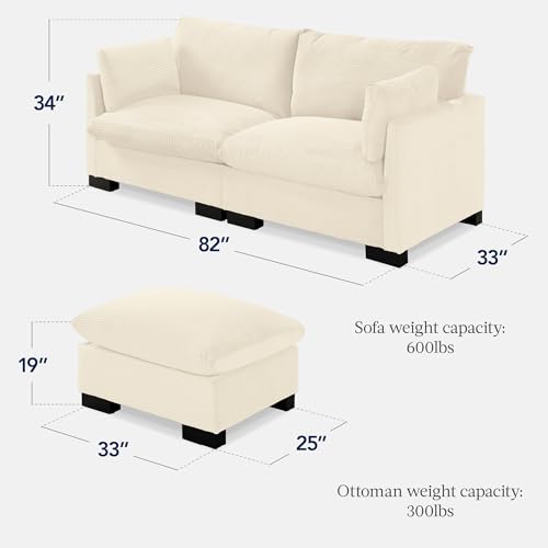 Best Choice Products Modern Loveseat Sofa for Living Room, Corduroy Recliner, Removable Cover, Spring Cushions, Solid Wood Frame, Easy Assembly for Small Spaces, 82in – Ivory - color: Corduroy - Ivory