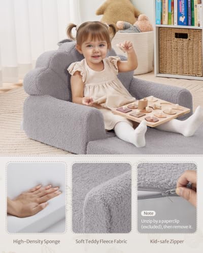 Blissful Diary Kids Couch, 2-in-1 Soft Kids Sofa, Kids Sofa Chair, Comfy Kids Furniture for Playroom, Reading & Play, Shell Gray - color: Shell Gray