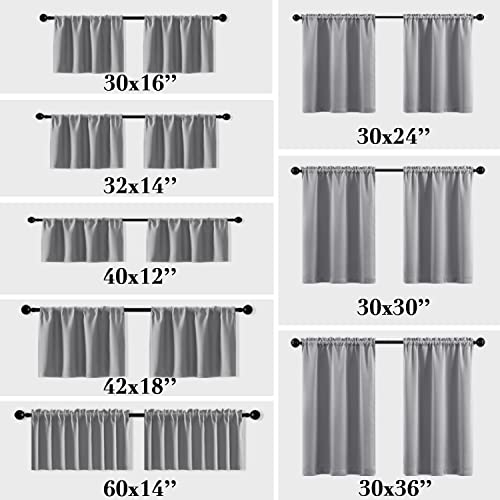 XTMYI Silver/Light Grey Window Valances for Living Room Bedroom,Waterproof Room Darkening Heat Light Blocking Blackout Kitchen Curtains and Valances Set of 2 Pack,30 x 16 Inches Long,Gray - color: Light Grey, size: 30"W x 16"L (Pack of 2)
