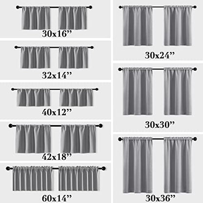 XTMYI Silver/Light Grey Window Valances for Living Room Bedroom,Waterproof Room Darkening Heat Light Blocking Blackout Kitchen Curtains and Valances Set of 2 Pack,30 x 16 Inches Long,Gray - color: Light Grey, size: 30"W x 16"L (Pack of 2)