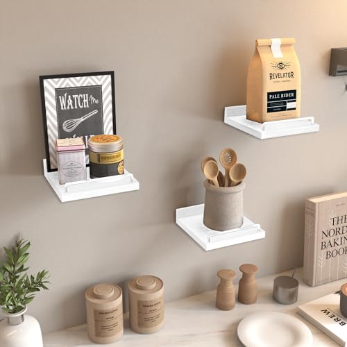RYOFOBETTO Small Floating Shelf, 6 X 6 Inches Farmhouse Wall Shelves for Living Room, Bedroom, Picture Frames, Plants, Kitchen, Set of 3 (White) - color: White, size: 6"
