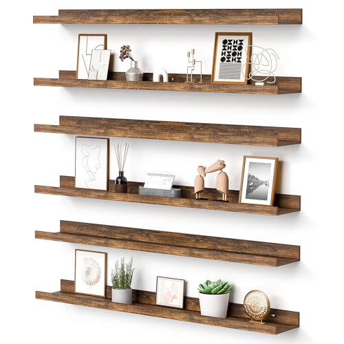 upsimples Floating Shelves for Wall Decor and Storage, Brown, 6Pcs 35.5'' | Wall Mounted Wood Shelves for Living Room, Bedroom, Kitchen, Office, Nursery Room, Coffee Bar Display and Organize - color: Brown, size: 35.5in