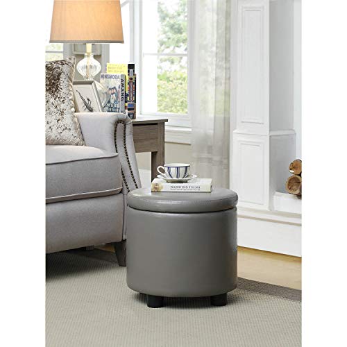 Designs4Comfort Round Accent Storage Ottoman with Reversible Tray Lid - color: Grey