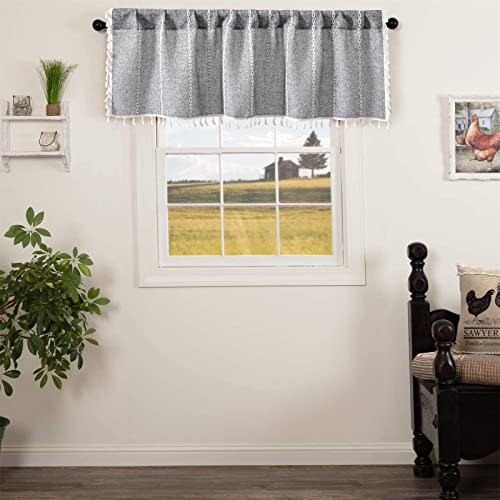 RoomTalks Rustic Farmhouse Kitchen Valances for Windows in Dark Gray, 18’’L x 52’’W Boho Striped Vintage Charcoal French Country Cottage Textured Tassel Curtain Valances for Bathroom Living Room - color: Charcoal Gray, size: 52"W x 18"L (Pack of 1)