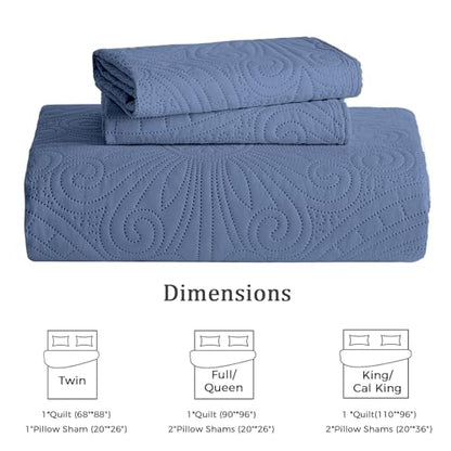 WURUIBO Twin Quilt Set Bluish Grey,Ultrasonic Embossed Bedspread, Lightweight Microfiber Coverlet, Modern Thin Bedding Set for All Season, 2 Piece(1 Quilt,1 Pillow Shams) - color: Bluish Grey, size: Twin(68"x88")
