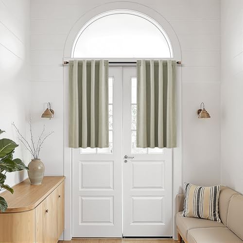 Sage Green 100% Blackout Kitchen Linen Curtains Back Tab Pleated Small Drape 36 Inch Length Privacy Thermal Insulated Elegant Mini Cafe Curtain for Rustic Farmhouse Bathroom Bedroom 26x36 - color: Sage Green, size: 26"W x 36"L (Pack of 2)
