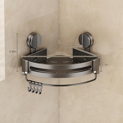 Corner Shower Caddy Suction Cup, 2 Pack Shower Shelves No Drilling, Showers Organizer Storage with Towel Bar & Removable Hooks, Bathroom Shower Shelf Rack for Inside Showers